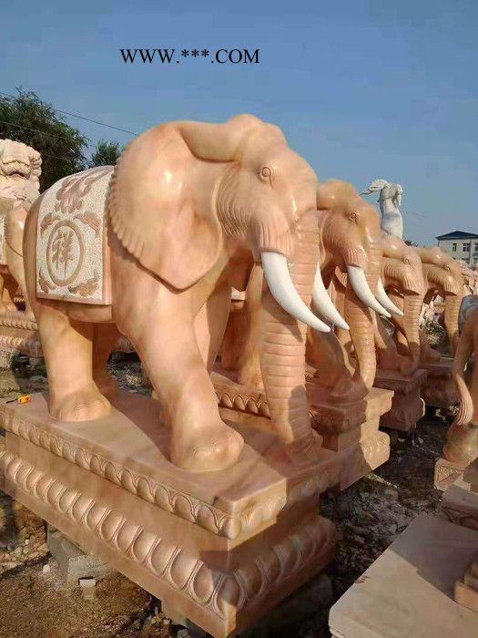 东河 石雕大象厂家定制 石头小象一对 大理石汉白玉大象 石雕动物
