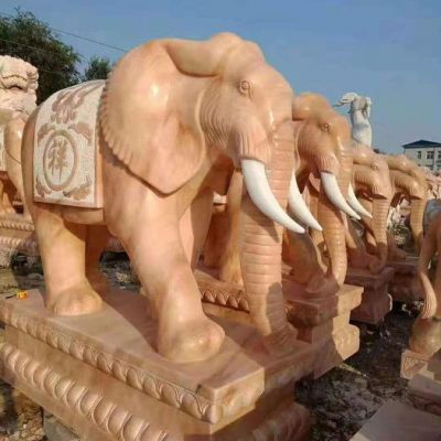 东河 石雕大象厂家定制 石头小象一对 大理石汉白玉大象 石雕动物