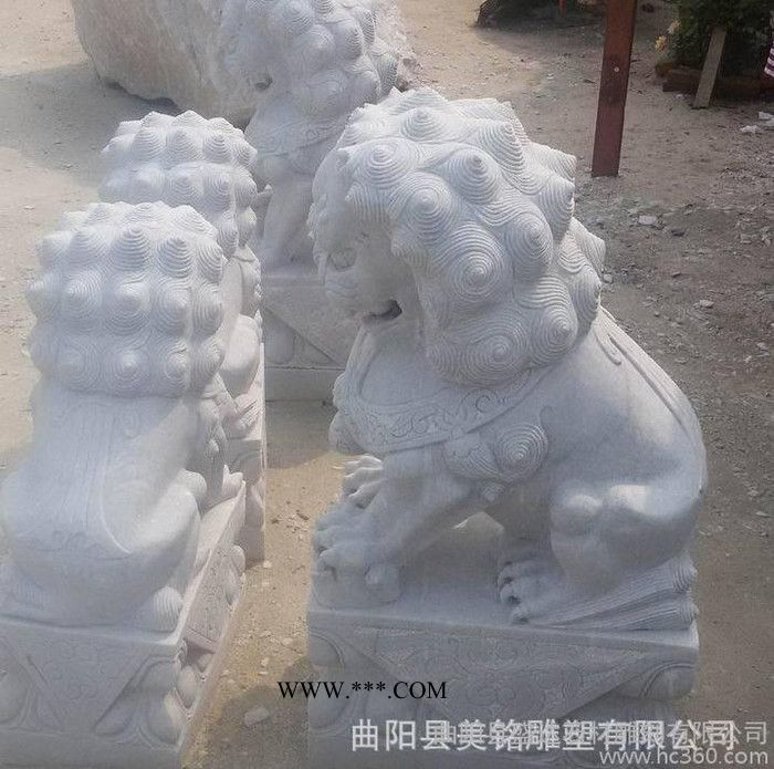 石雕狮子一对 汉白玉大理石狮子 镇宅辟邪雕塑 曲阳石雕摆件图3