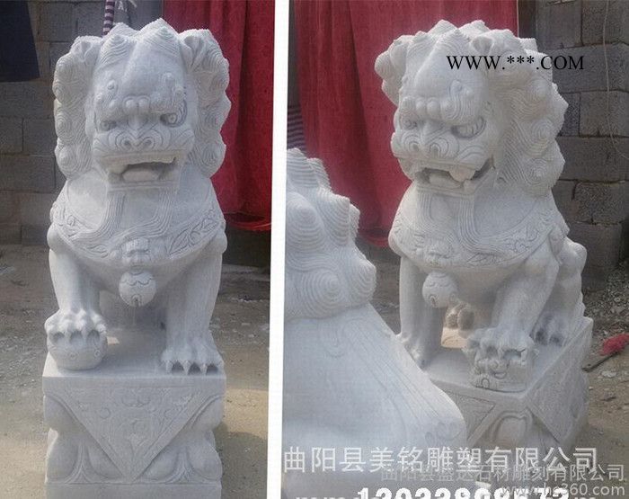 石雕狮子一对 汉白玉大理石狮子 镇宅辟邪雕塑 曲阳石雕摆件图2