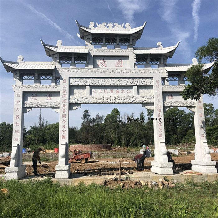 定制石牌坊 村庄路口青石牌坊 景区大理石牌坊 小区门口三门石雕牌坊 石门楼雕刻牌坊图8
