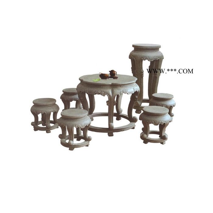 青石大理石圆桌镂空雕花仿古做旧石桌石凳庭院户外家用石雕桌椅