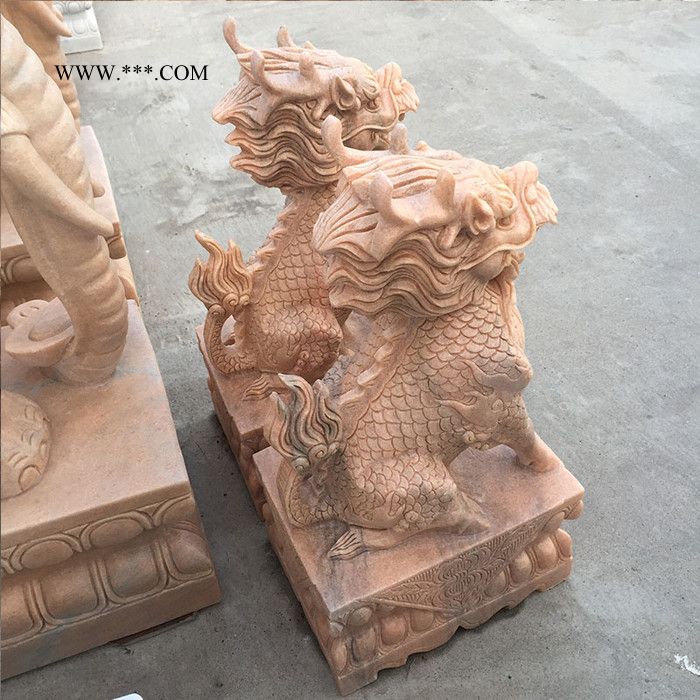 沐泽石雕晚霞红麒麟厂家定制晚霞红动物雕塑农村门口大理石招财风水麒麟 石雕麒麟图5
