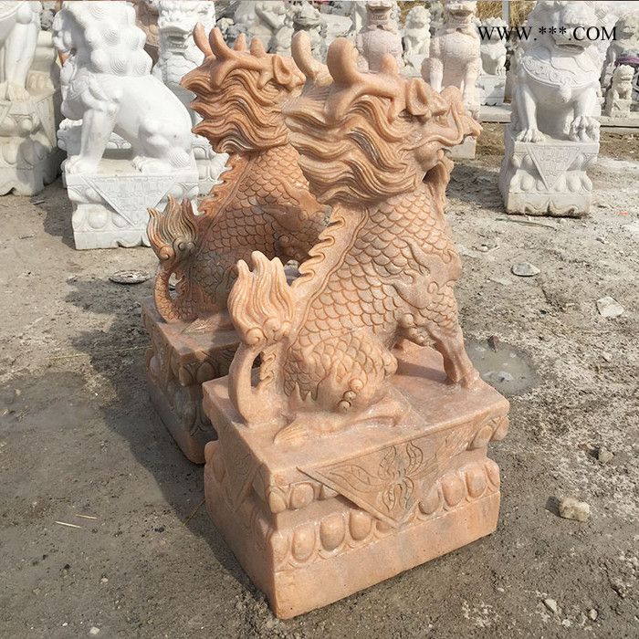 沐泽石雕晚霞红麒麟厂家定制晚霞红动物雕塑农村门口大理石招财风水麒麟 石雕麒麟图3