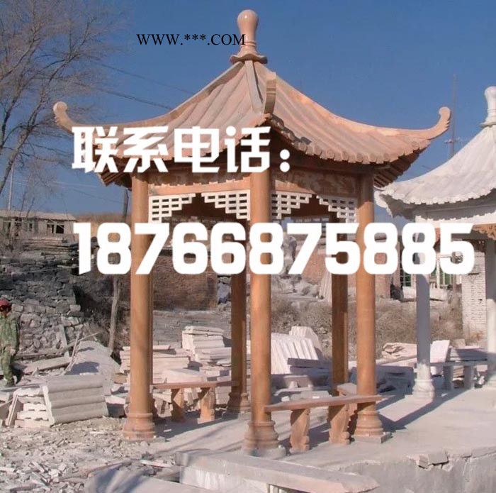 大理石六角双层石凉亭  青石石雕龙柱凉亭 晚霞红凉亭价格低廉图7