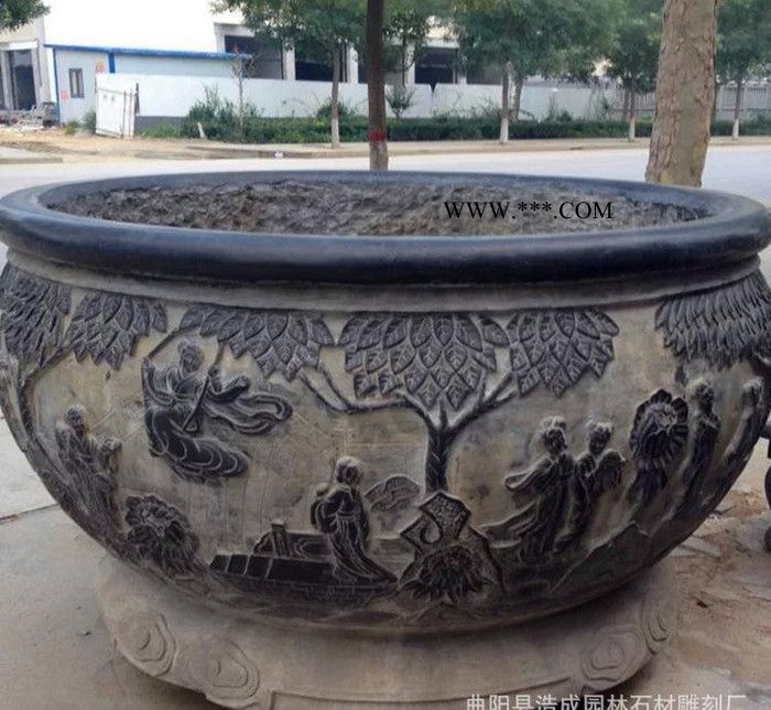 曲阳仿古石雕 青石做旧钵体大鱼缸花盆 大理石鱼缸花盆摆件图3