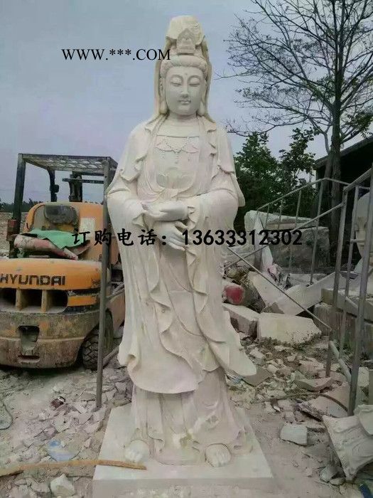 河北康大石雕，四大金刚石雕，四大护法雕塑，石雕佛像，石雕观音，石材观音，汉白玉佛像雕刻，大型石雕观音 石雕观音高3米图8